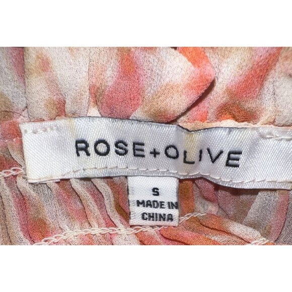 Rose + Olive Womens Small Orange & Pink Smocked Peplum Blouse Long Sleeve - Picture 2 of 10